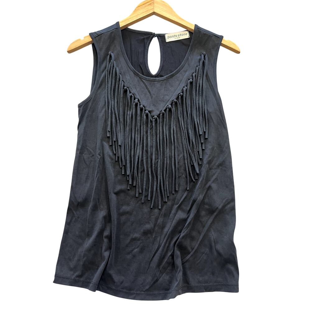 Pants Store Butter Soft Fringe Black Tank Top Small